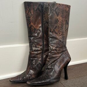 Charles David Mid Calf Snakeskin Heeled Boots